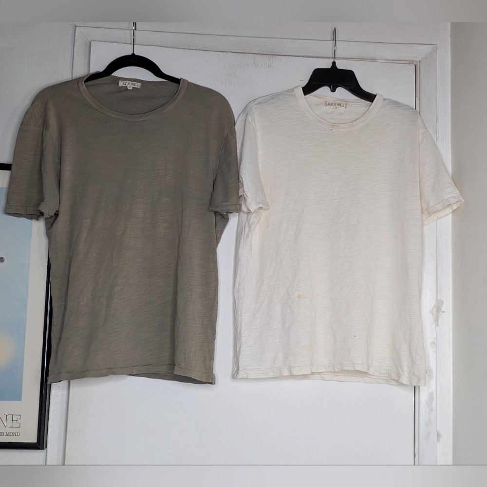 Alex Mill Short Sleeve Slub Tees in Green and White